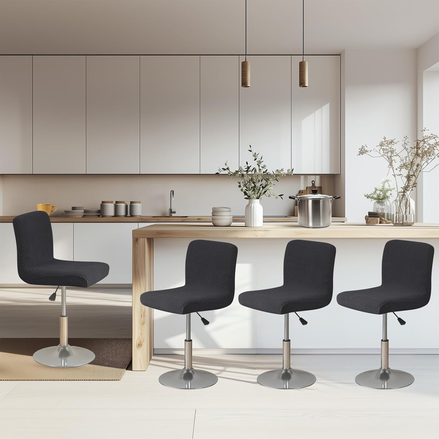 FUANGUI Bar Stool Covers Set of 4, Rectangle Stretch Bar Stool Chair Cover Slipcovers, Counter Stool Bar Chair Covers for Kitchen Pub Dining Room Retro Style Home Deco-T-Off White