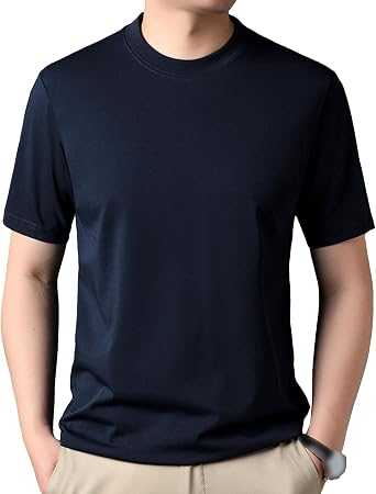 Mens Crew Neck Silk T Shirt Athletic Workout Gym Slim Fit T Shirt Sleeve Casual Mulberry Silk Muscle T-Shirts