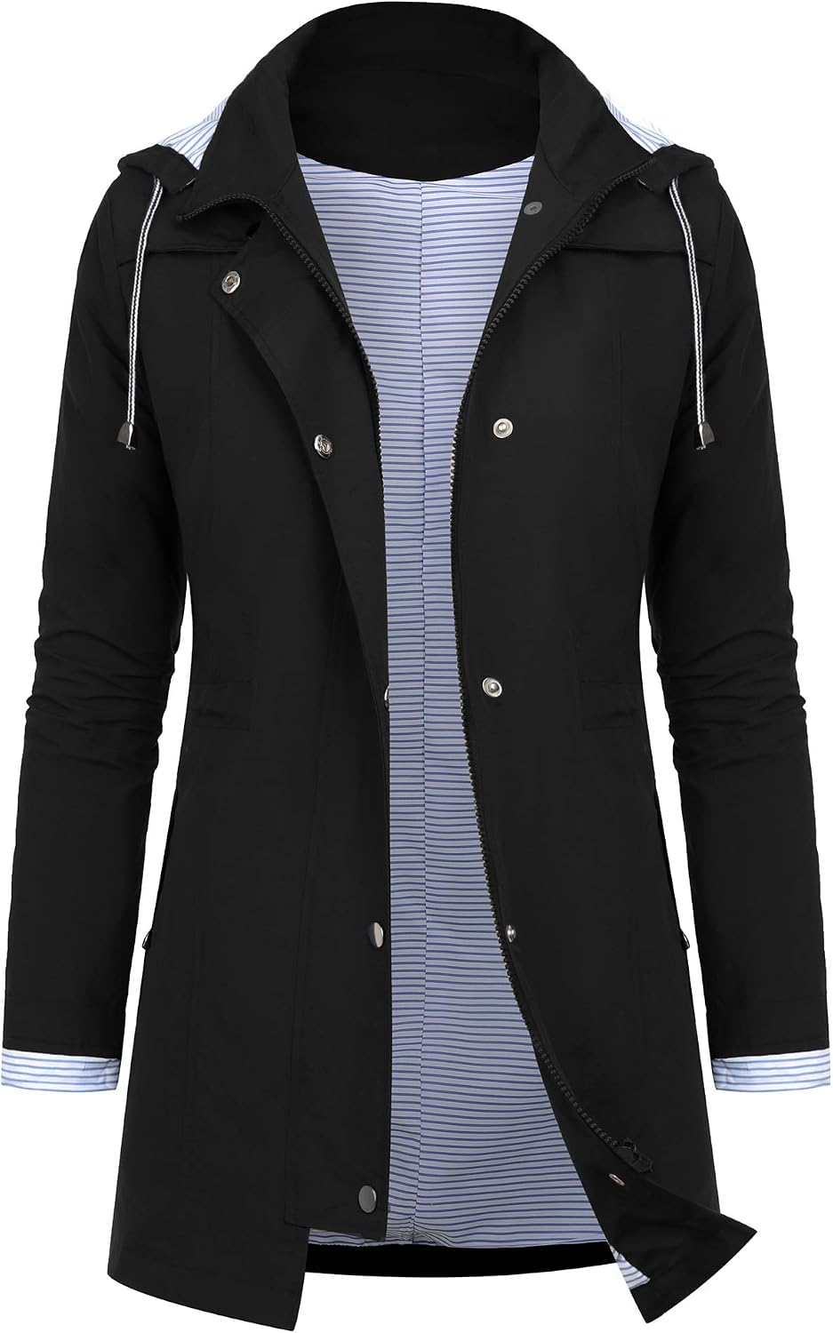 AUDIANO Rain Jackets Women Lightweight Raincoat Striped Lined Waterproof Windbreaker Active Outdoor Hooded Trench Coats