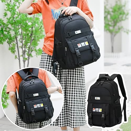 Miniatura 2 de Mochila Kawaii con bonitos accesorios, bolsas de equipaje de viaje al aire libre, mochila casual impermeable para laptop para mujer, Negro -,