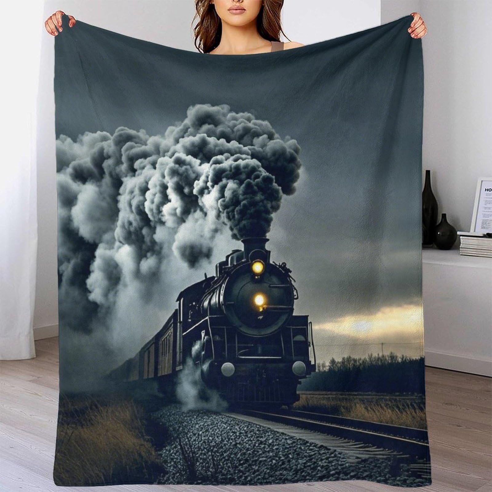 Dafufbw Steam Train-1 Fleece Steam Train Blanket Sofa Throw 50X60inch(127X152cm) - Fluffy Soft Warm Versatile Choochoo Blanket For Sofa/Couch/Bed Throw, Portable Fleece Travel Blanket