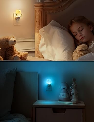 Miniatura 6 de L LOHAS LED Luz nocturna para niños, 3D lindo oso luz nocturna enchufable, luces nocturnas del atardecer al amanecer, RGB+blanco suave 3000K, 3