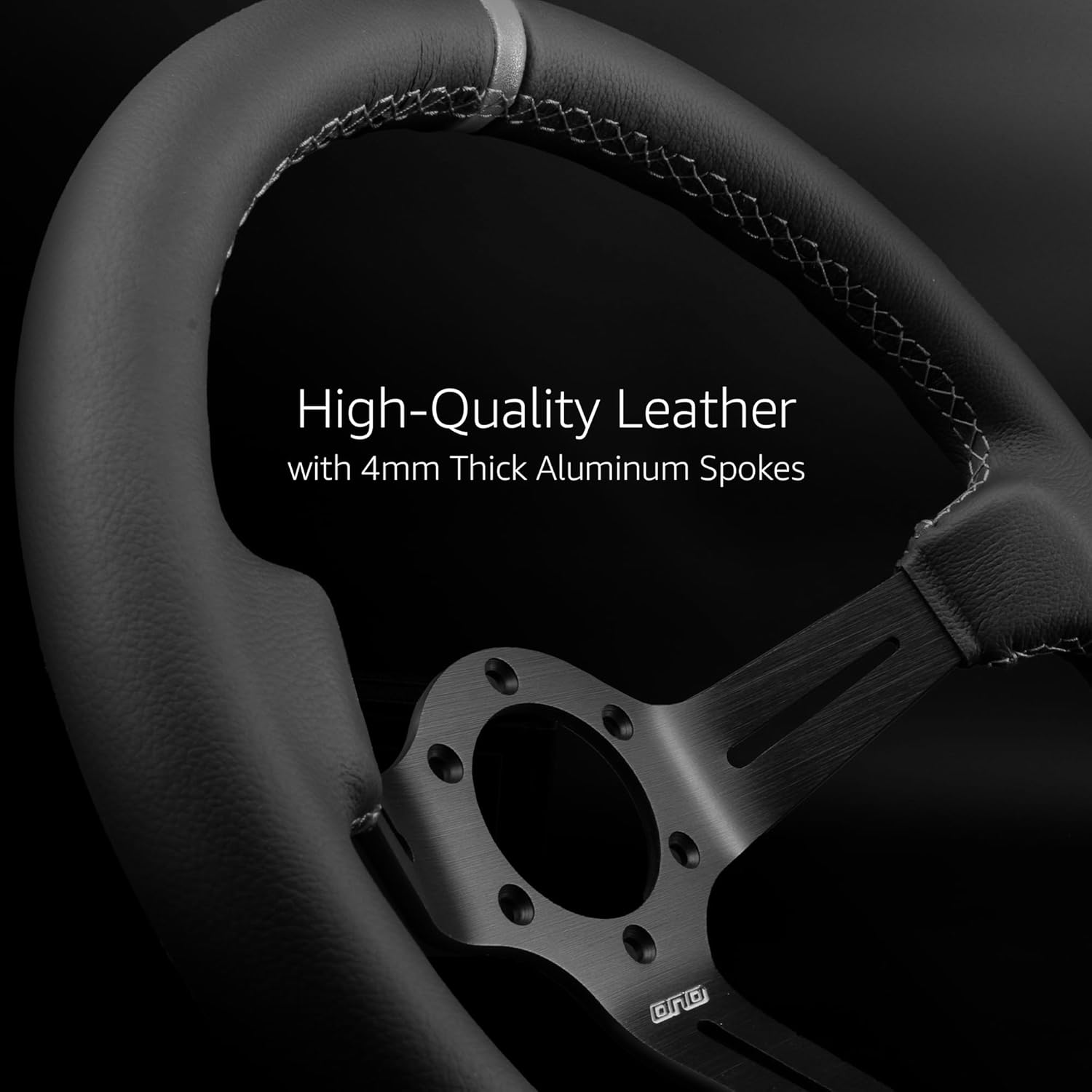 DND Performance Interior's Leather Race Steering Wheel / 350mm Diameter and 75mm Depth / 6x70mm Bolt Pattern/DND Leather Steering Wheel with Horn Button Included (Colored Stitching) (Gray)