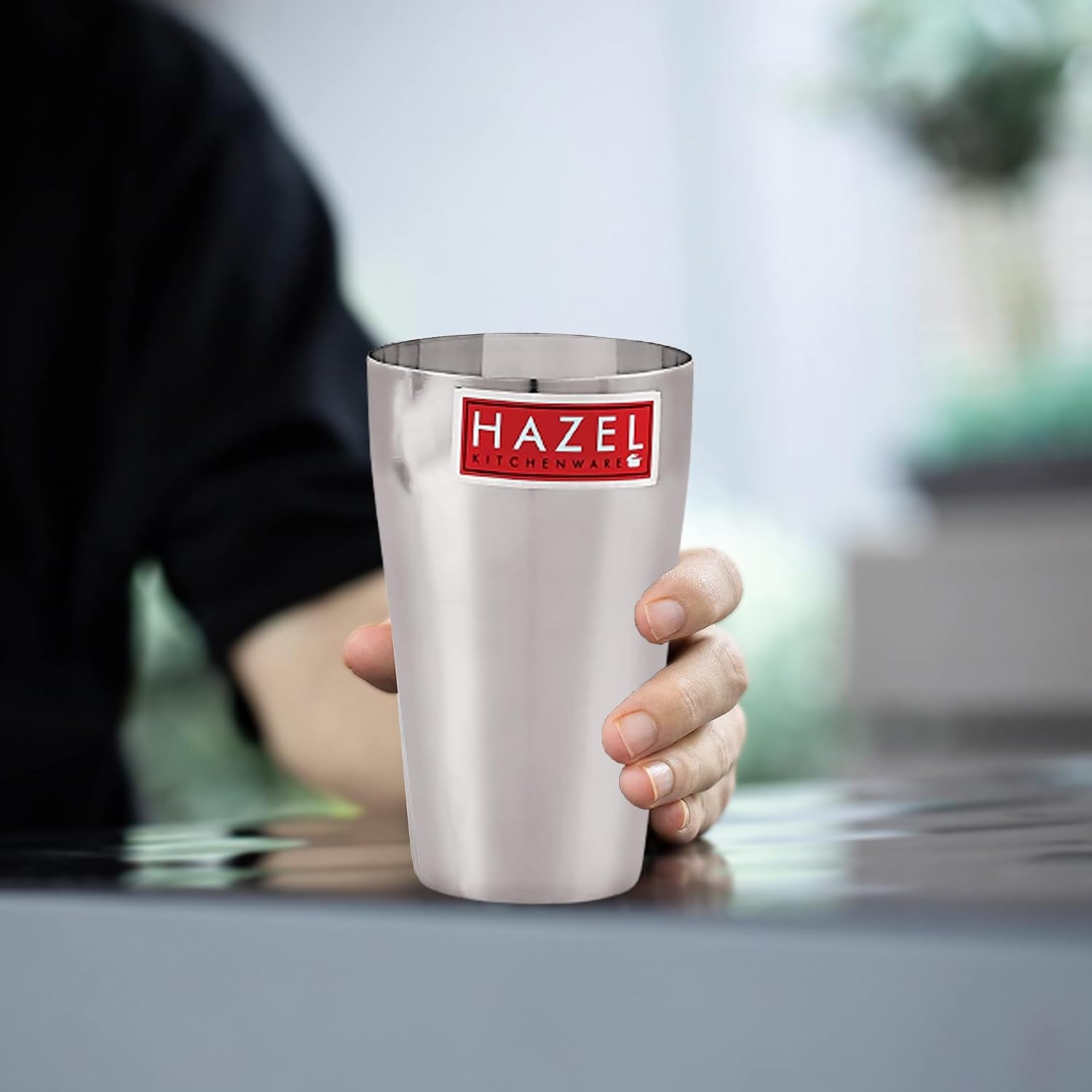 HAZEL Stainless Steel Lassi Glass | Jumbo Multipurpose, 750 ml | Big Steel Water Drinking Glass, Set of 1