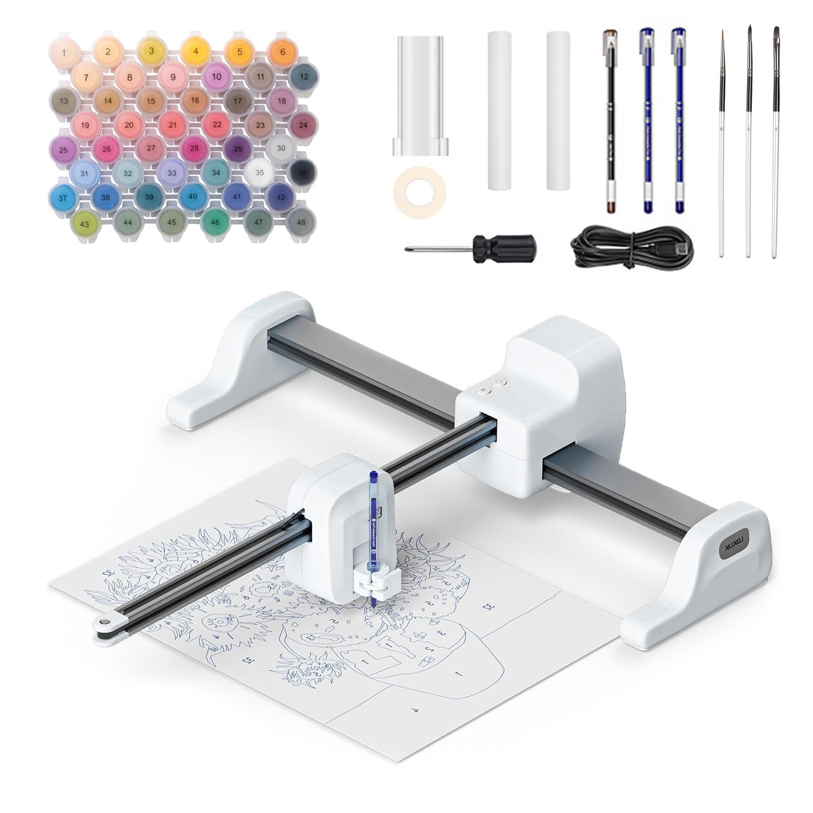 Custom Digital Painting Sketch Machine, Personalized Paint by Numbers Kit with Automatic Disappearing Line Drawing Generation, Digital Self Painting Machine for Family Friends(White)