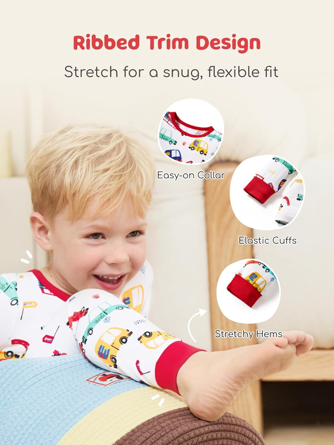 PATPAT Bamboo Viscose Pajama Sets for Toddler Boys & Girls Baby Kids, Ultra-soft Snug fit Pjs Sleepers for Birthday Holiday - Image 3