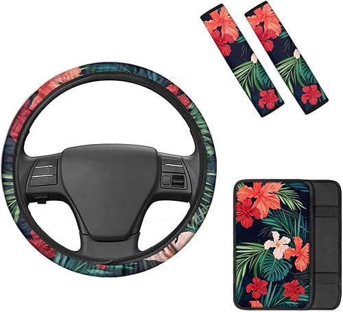 Forchrinse Almohadilla de consola central de flor de hibisco tropical para mujeres y niñas, transpirable, duradera, 15 pulgadas, protector de