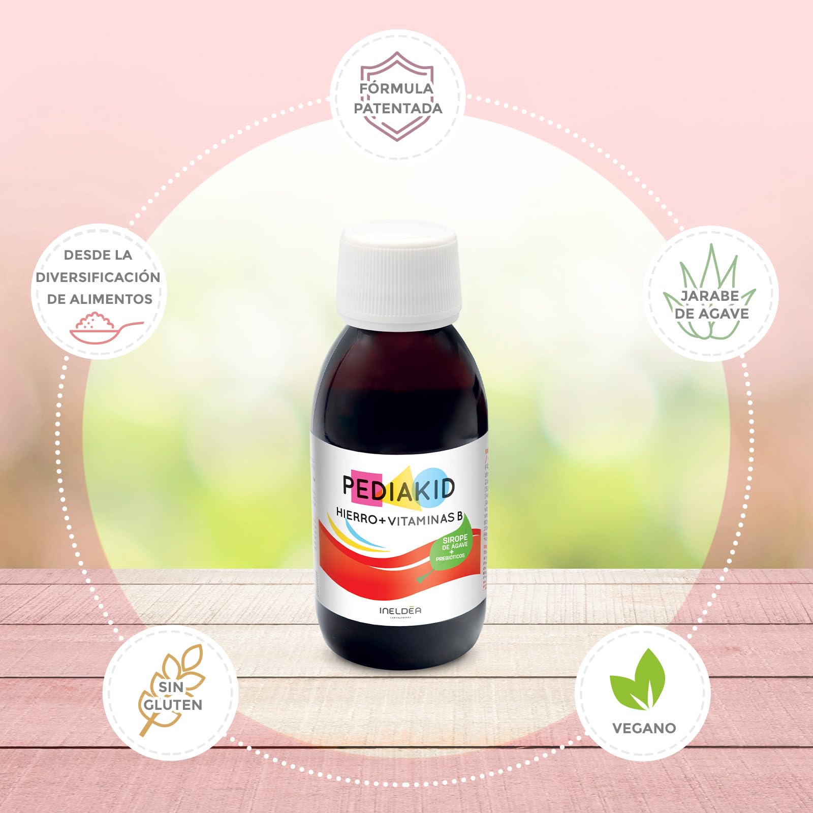 PEDIAKID - Hierro + Vitaminas B - Complemento alimenticio - Fórmula Exclusiva a base de Sirope de Agave - Optimiza el consumo de hierro - Ayuda a reducir la fatiga - Sabor plátano - Lote de 3