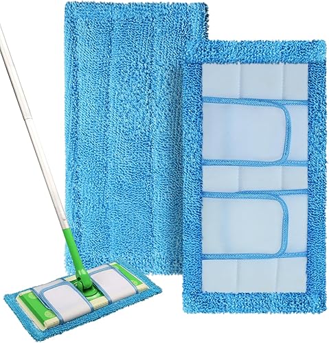 Miniatura 1 de 2 almohadillas de fregona reutilizables para barredora Swiffer y almohadillas de microfibra de repuesto para trapeador plano de 10 a 12 pulgadas