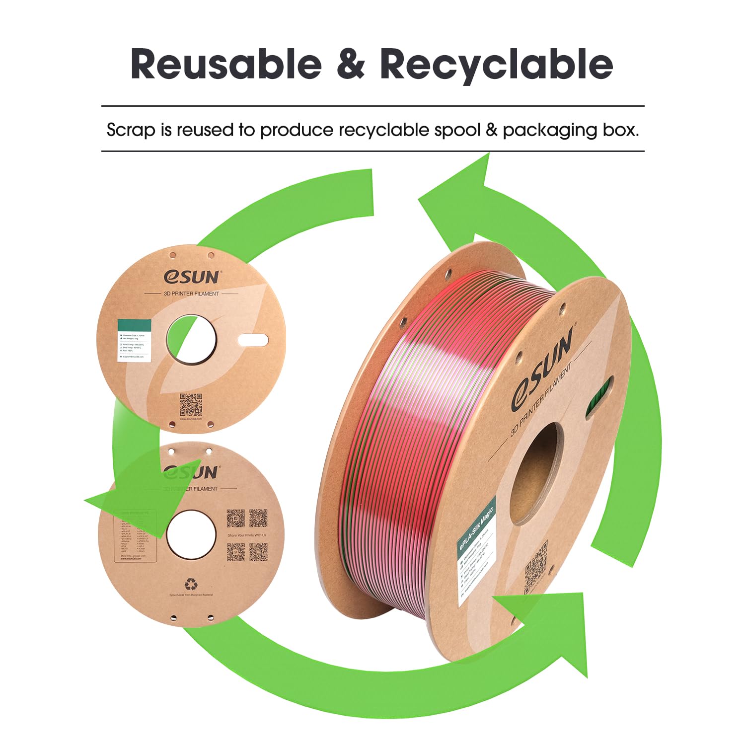 eSUN Silk Filamento PLA a doppio colore da 1,75 mm, filamento per stampa 3D in coestrusione Silk Magic PLA, colore sfumato che cambia bobina da 1 kg (2,2 libbre) (Silk Rosso Verde, 1KG)