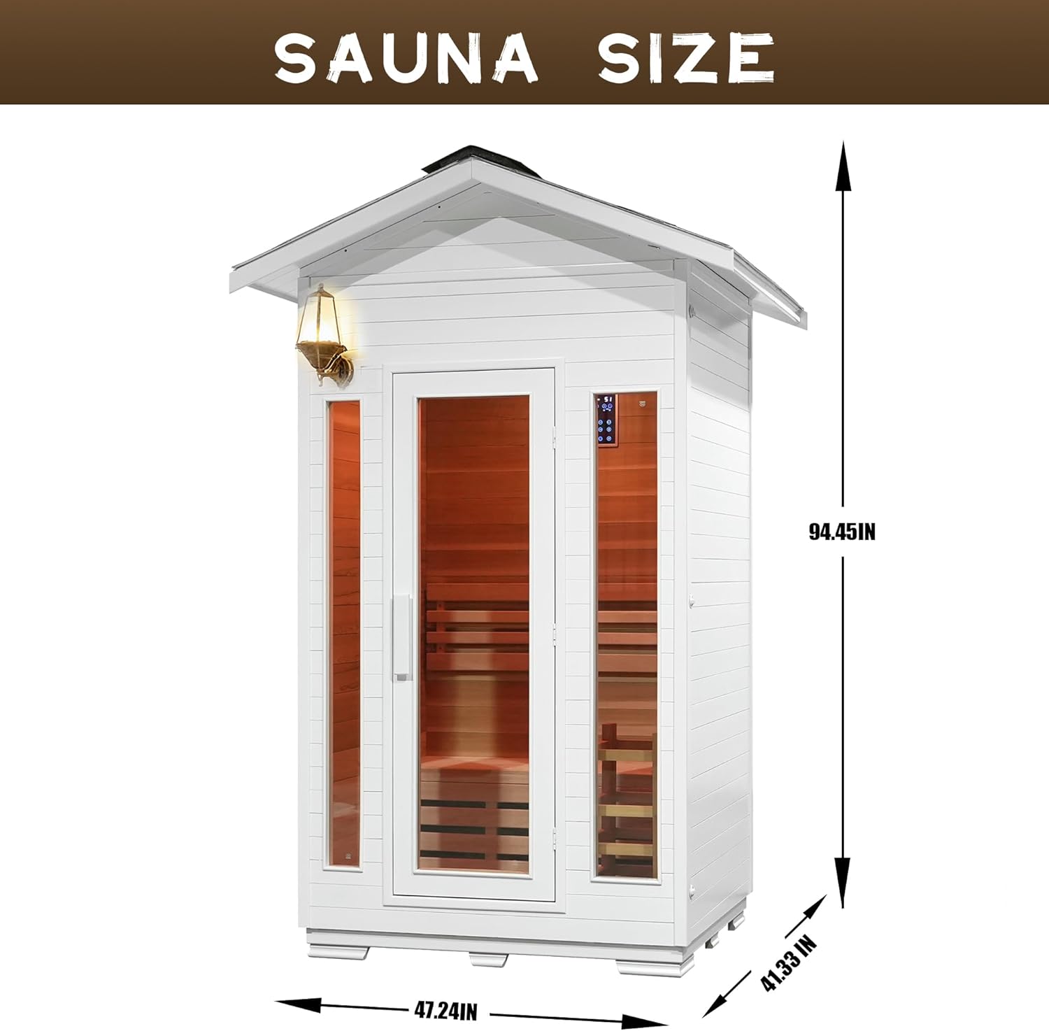 1-2 Person Outdoor Wooden Sauna Room,Canadian Cedar 220V 6KW Electric Stove Backyard Steam Sauna Kit with Light (White)