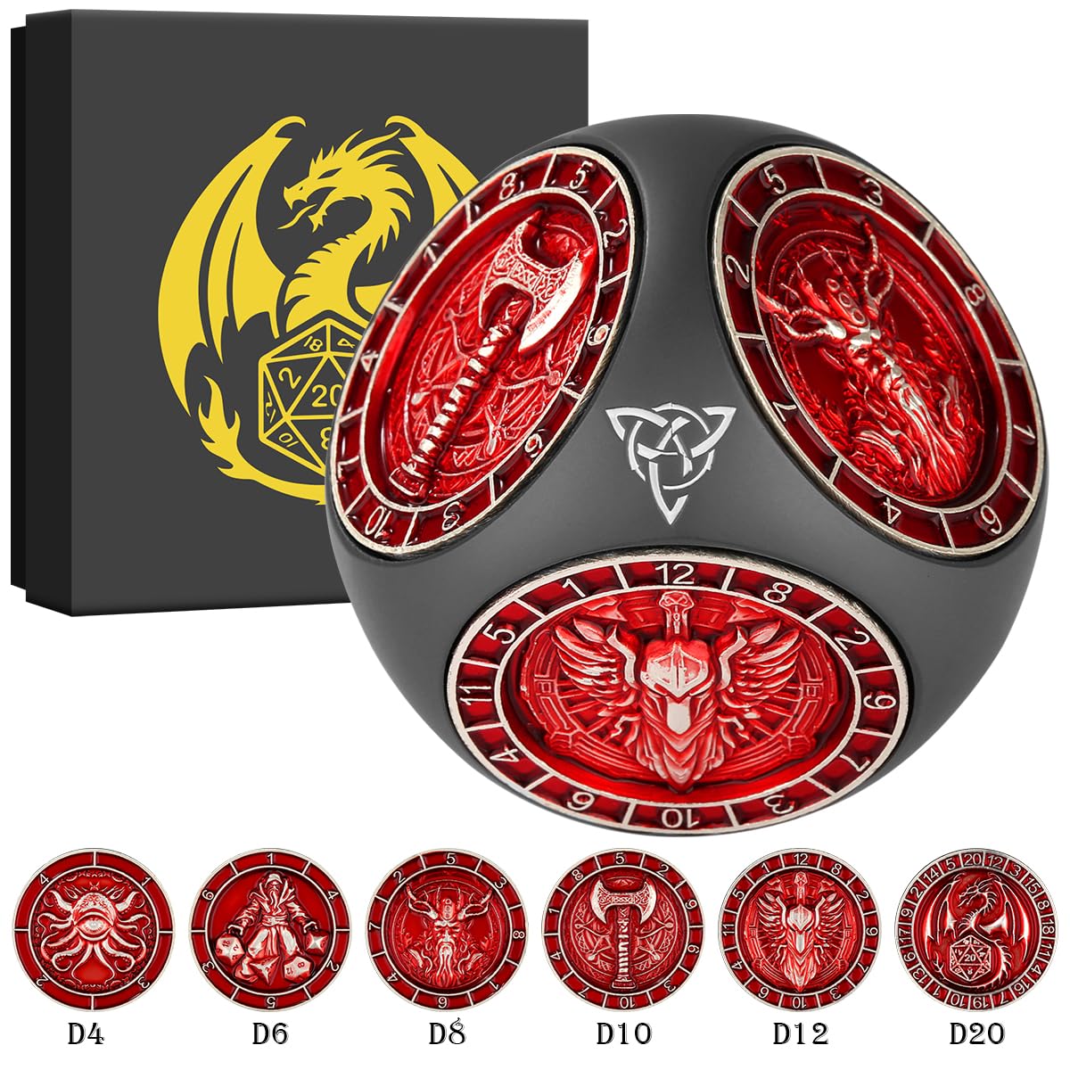 DND Fingertip Spinner Dice, 7-in-1 Metal Dice Set including 3D Pattern, Polyhedral Rotating Game Dice - Image 2