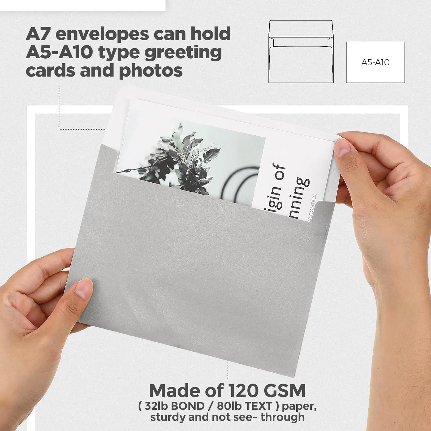 TaoBary 100 Pcs 5x7 Metallic Invitation Envelopes for 5 x 7 Cards Printable A7 Invitations Envelopes for Greeting Card Weddings Invitations Photos Postcards(Silver)