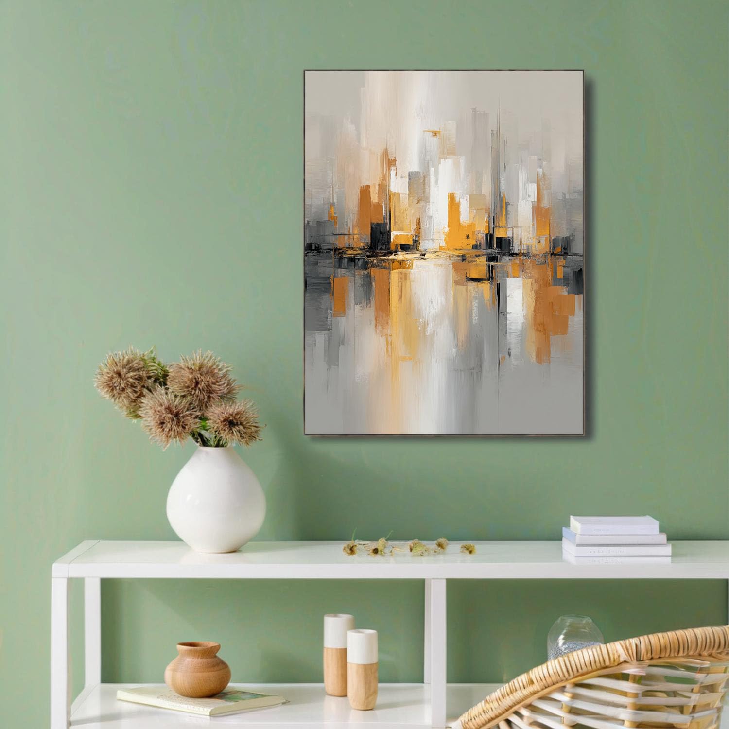 Quadro Moderno Soggiorno 70X100Cm Decorazioni Da Parete Quadri Su Tela Da Salotto Foto Senza Cornice Stampe Su Tela Camera Letto - Città Astratta - Paesaggio Dipinto A Olio - Grigio Chiaro
