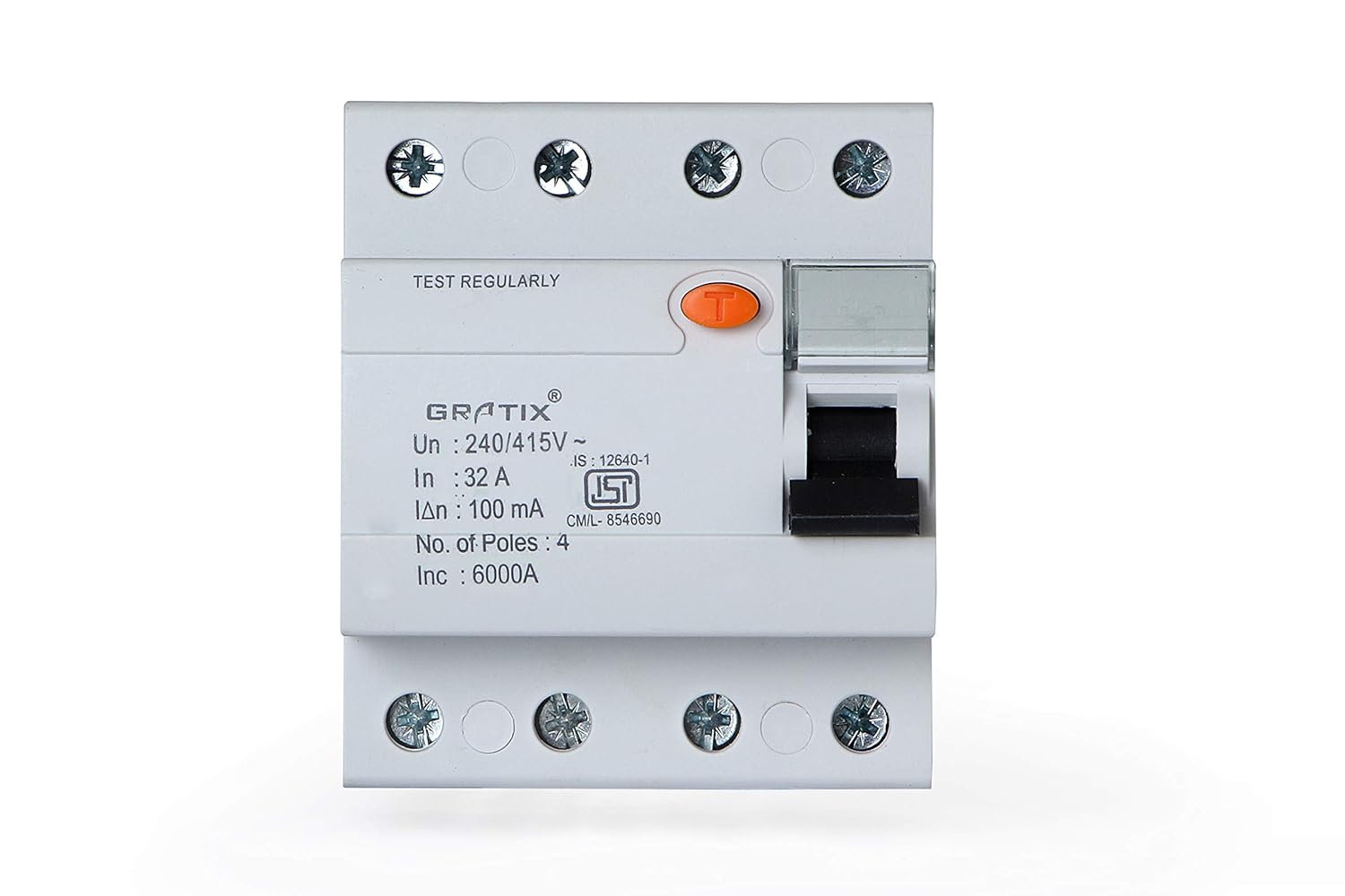 GRATIX 32 amp 100ma PVC Plastic 4 Pole FP RCCB/ELCB with ISI Marked ...