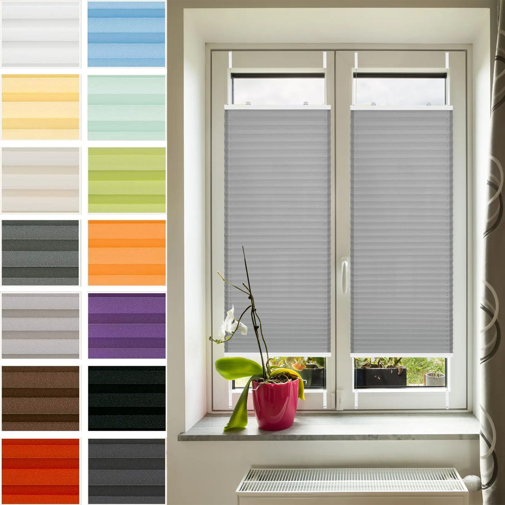 Store plissé occultant 70x115 opaque store fenêtre gris sans perçage
