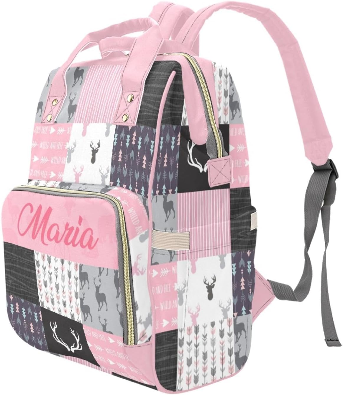 Woodland Deer Personalized Diaper Bag with Custom Name – Custom Baby Tote Backpack for Mom, Unique Gift for New Parents, Baby Shower Essentials