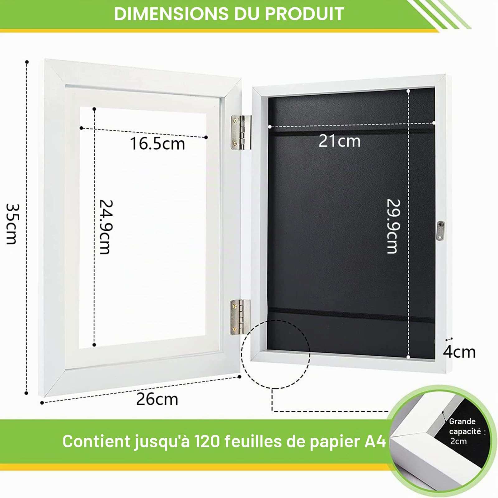 Cadre Photo A4, Cadre Pliant pour Dessins Acrylique Pliable à Remplir, pour Afficher ou Suspendre les Oeuvres d'Art de Vos Enfants 1 pièce, noir