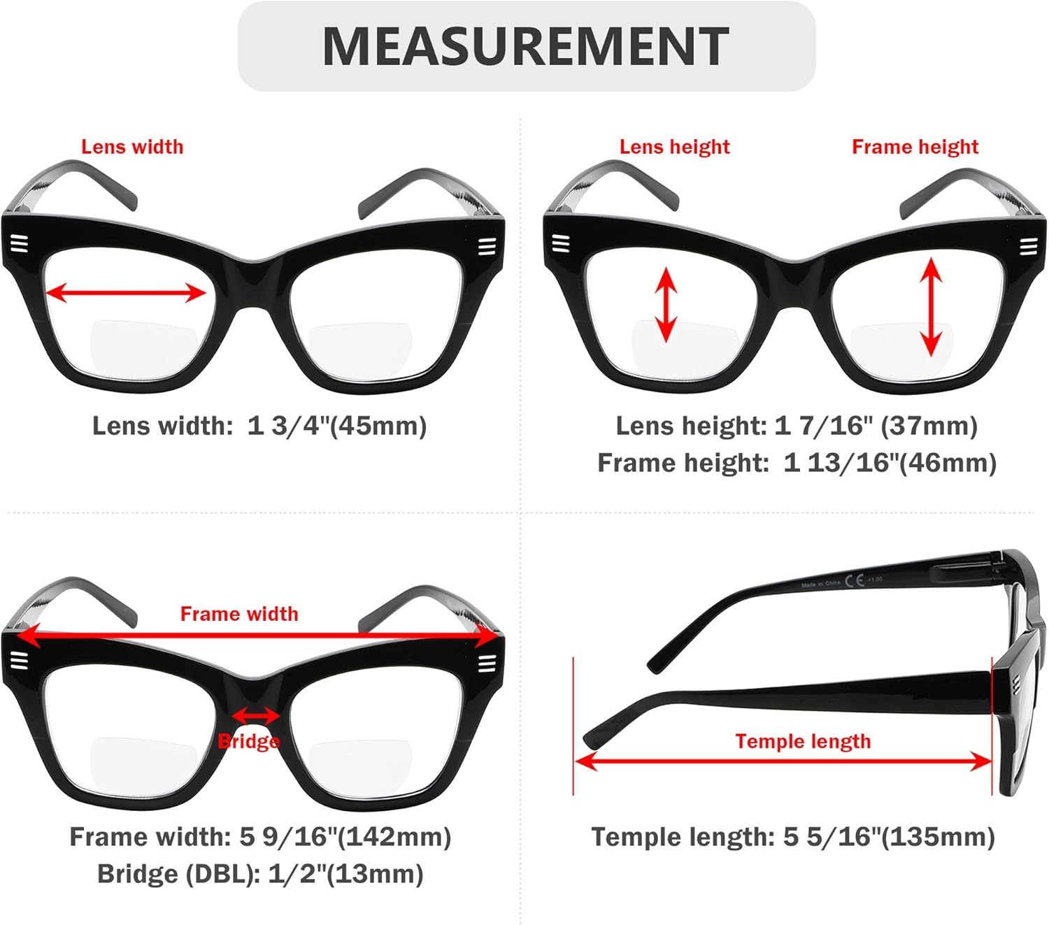 Eyekepper 4-Pack Bifocal Reading Glasses Women Large Frame Bifocal Readers