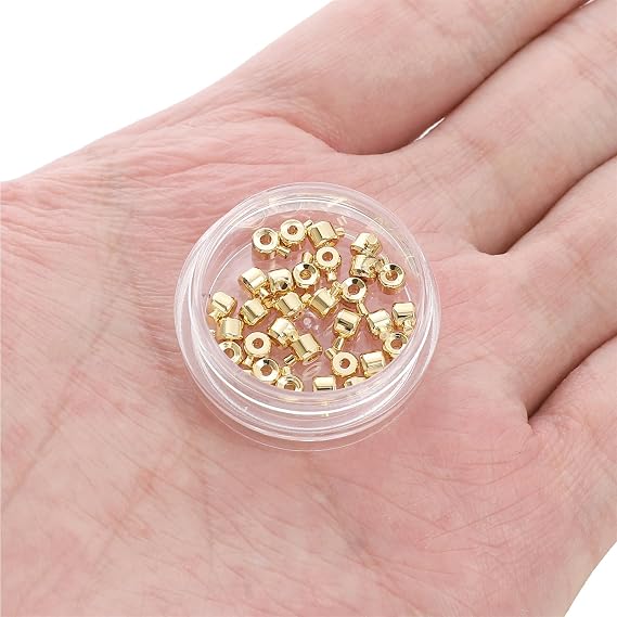 BEADIA 14K Gold Plated Cylinder Fishing Line Buckle 3.2mm End Caps 30pcs for Jewelry Making Findings