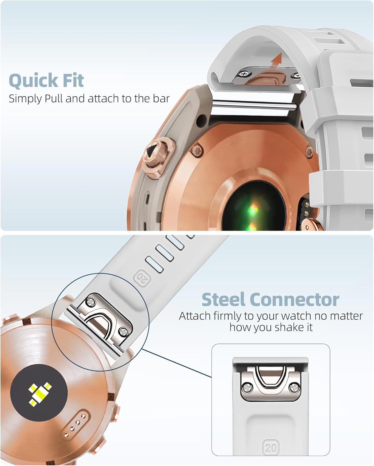 20mm Watch Band for Garmin fenix 5s plus fenix 6s fenix 7s pro quickfit 20 bands Replacement for garmin epix 2 42mm standard short strap Rose Gold women soft - Image 3