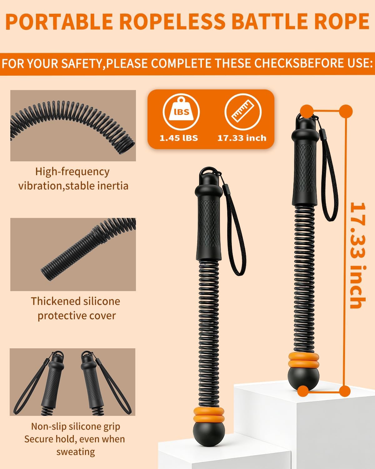 Pinailon Ropeless Battle Ropes, Workout Exercise Rope for Strength Building, Heavy Duty Portable Cordless Battle Ropes for Home Gym, HIIT and Low-Impact Aerobic Training for Men & Women