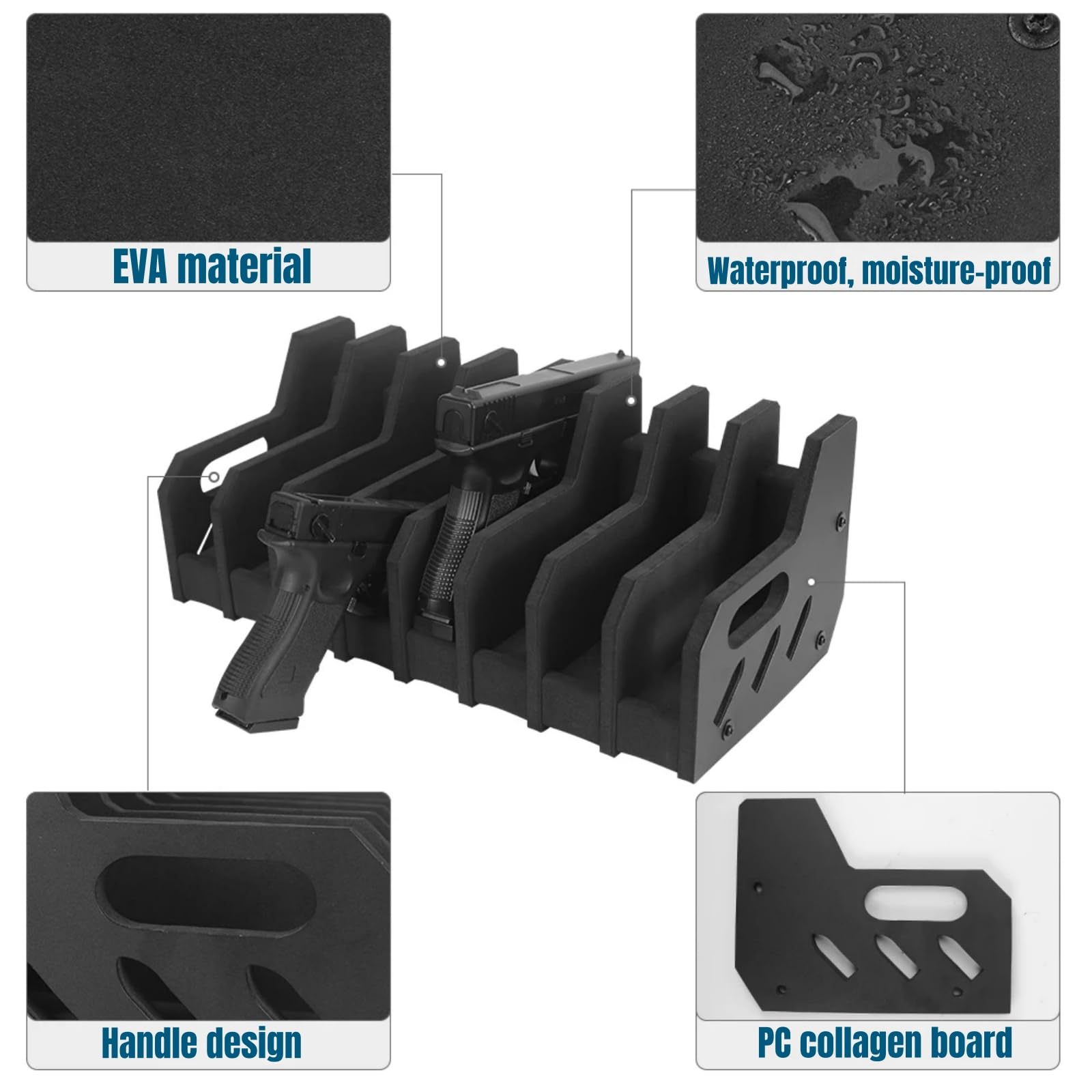 Supporto per pistola da 4/6/8 slot | Supporto porta pistola in schiuma per cassaforte e armadietto | Espositore per pistola antigraffio (8Slot)