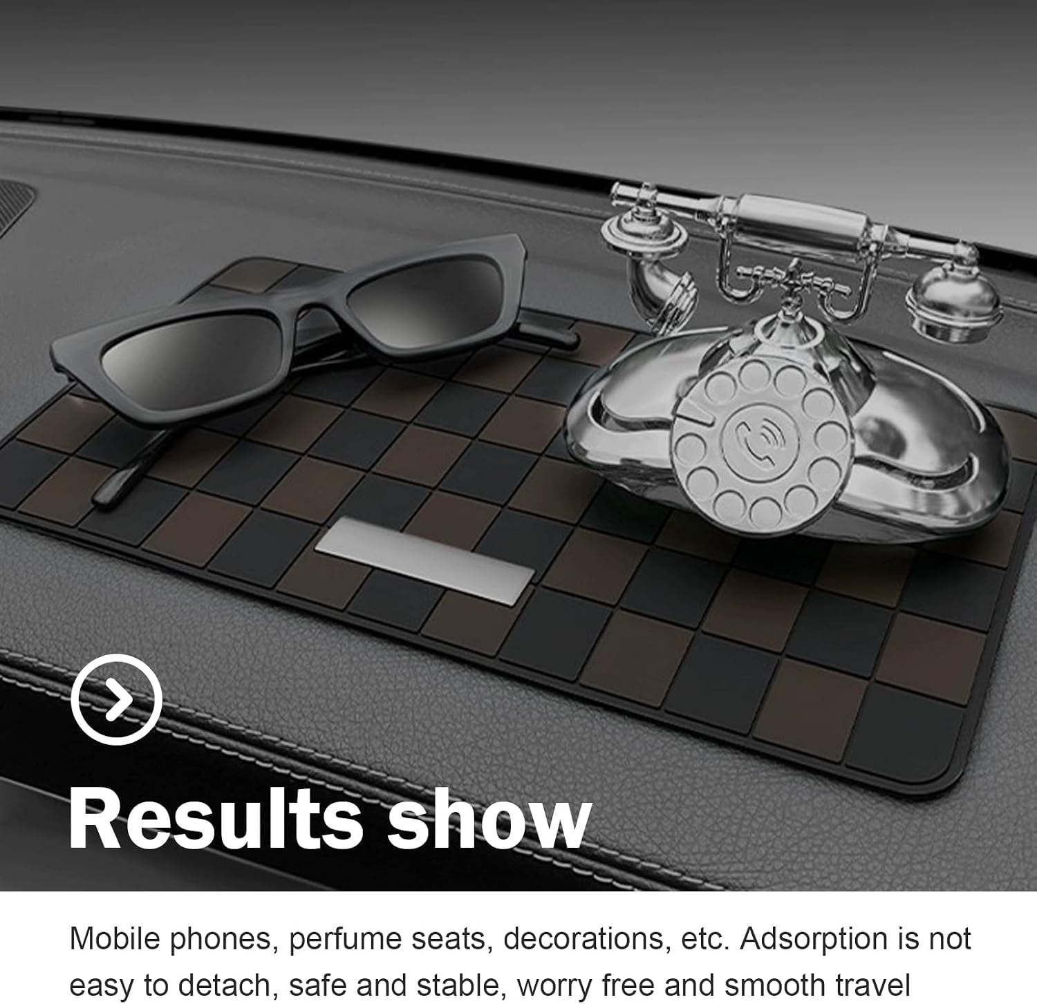 Car Dashboard Non-slip Mat, Multifunction Sticky Pad with Checkered Pattern, PVC Heat-resistant Dash Mat for Phone & Sunglass & Key, Interior Storage Accessory for Car & Home (Black & Brown)