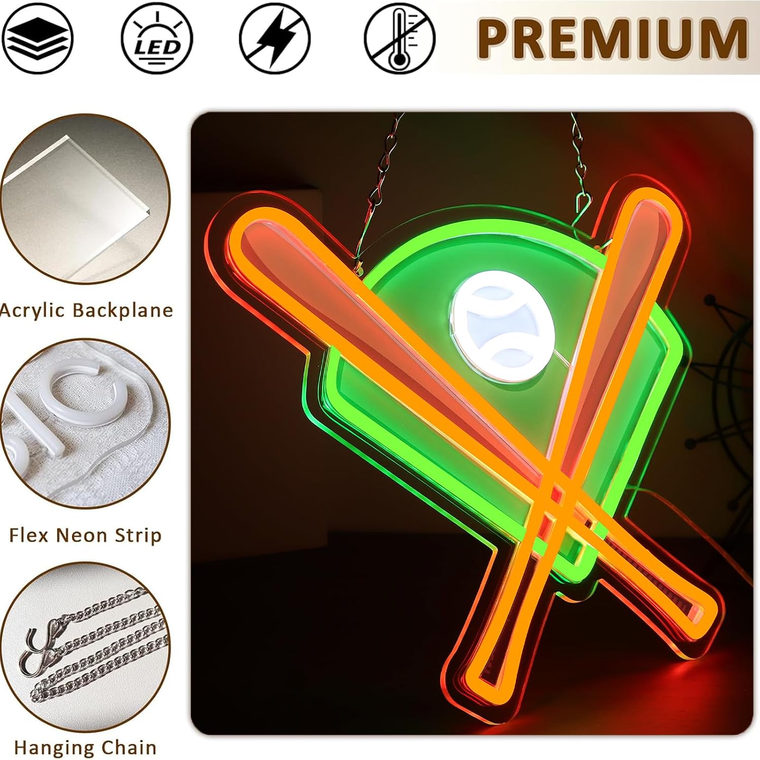 Baseball Neon Sign, LED Neon Light Sign, Illuminated Wall Sign, Dimmable LED Wall Sign, Ideal for Bedrooms, Kids' Rooms, Sports Clubs, Bars and Other Venues, Baseball Neon Wall Decor, Lighted Wall Art Decoration