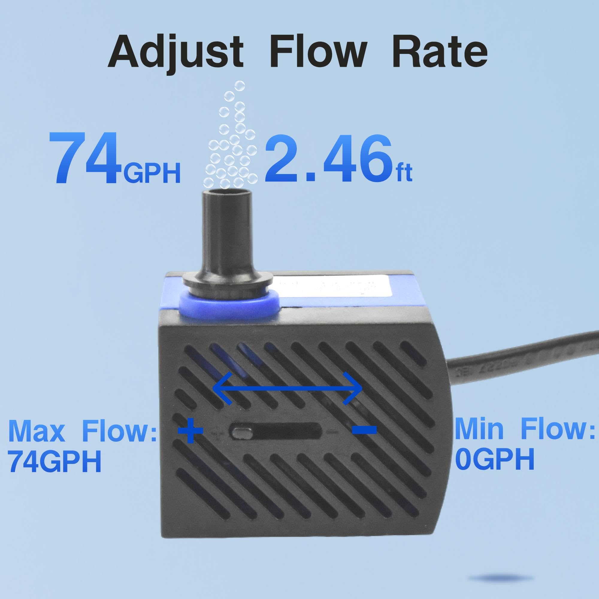 CONQUERALL 2PCS Bomba sumergible pequeña para fuentes de 74 GPH, 4W, 2.46 pies de altura, para acuarios y fuentes de agua
