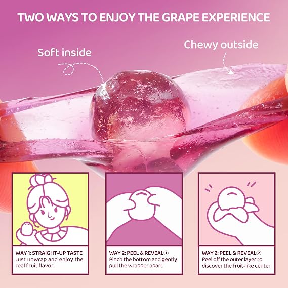 GummyGlow Peelable Fruity Gummy Candy, 8.1oz (230g) Box, 45-55 Individually Wrapped Chewy Candies, Fun to Peel, Perfect for Sharing, Party Favors & Gifts (Grape)