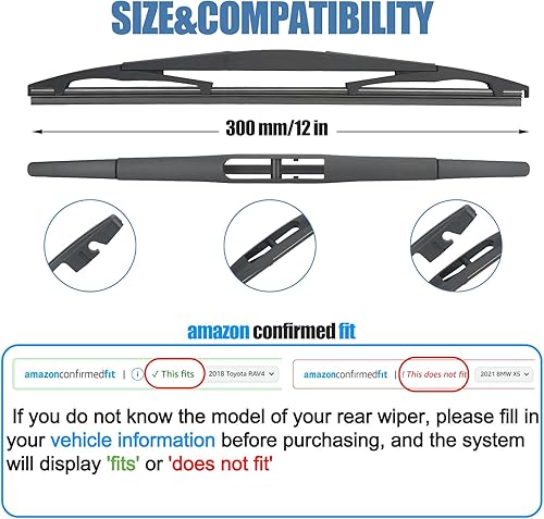 Vista 17 de Limpiaparabrisas trasero de 12 pulgadas para Mitsubishi Outlander 24-21/Nissan Rogue 23-08 Kicks 23-17 Juke 17-11 Pathfinder 20-13 Qashqai 22-17