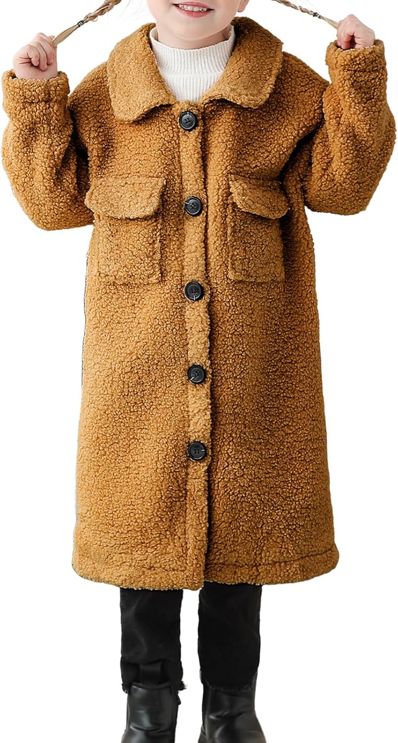Long Coat for Girls Fleece Jackets 4-7 Years Knee-Length Lightweight Coats
