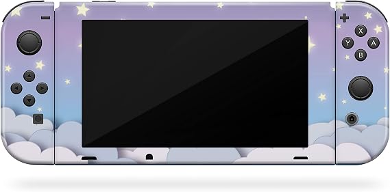 Tacky Design Clouds Decal Compatible with Nintendo Switch Lite Skin Wrap, Pastel Starry Skin with Purple Sky and Moon for Nintendo Switch Lite Cover, Premium Vinyl 3M Full Wrap Decal