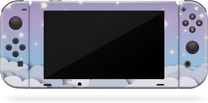 Tacky Design Clouds Decal Compatible with Nintendo Switch Lite Skin Wrap, Pastel Starry Skin with Purple Sky and Moon for Nintendo Switch Lite Cover, Premium Vinyl 3M Full Wrap Decal