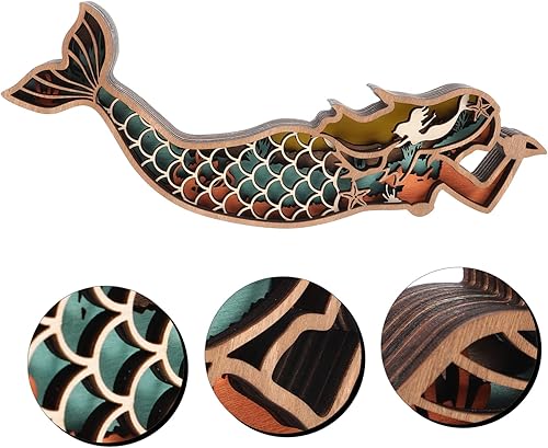 Vista 5 de COOPHYA Home Decor Tabletop Decor Wooden Decoration Model Mermaid 3D Ocean Desk Desktop Decor Multi-Layer Decoration s Toy Household Wood Carving