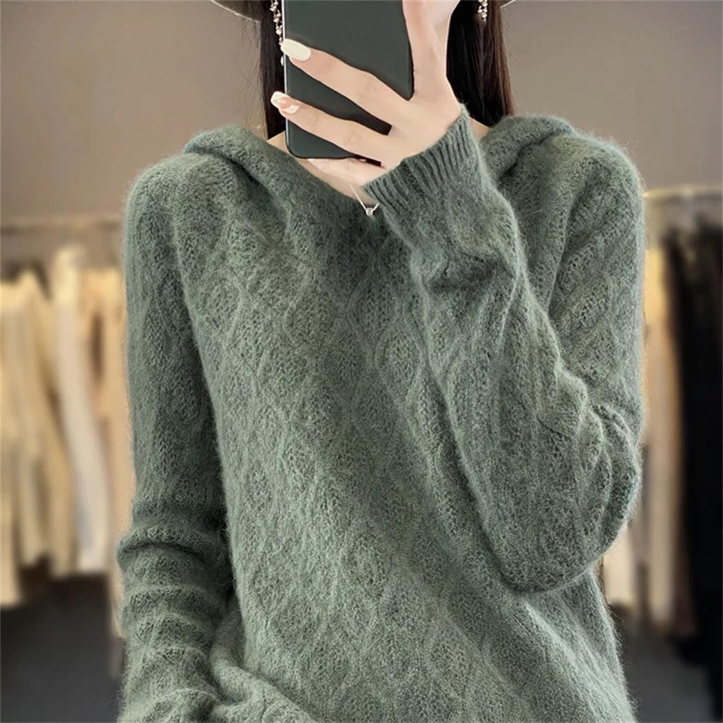 Women's 100% Mink Cashmere Hooded Sweater Fall Winter Thick Warm Bottoming Shirt Fashion Soft Sweatshirt