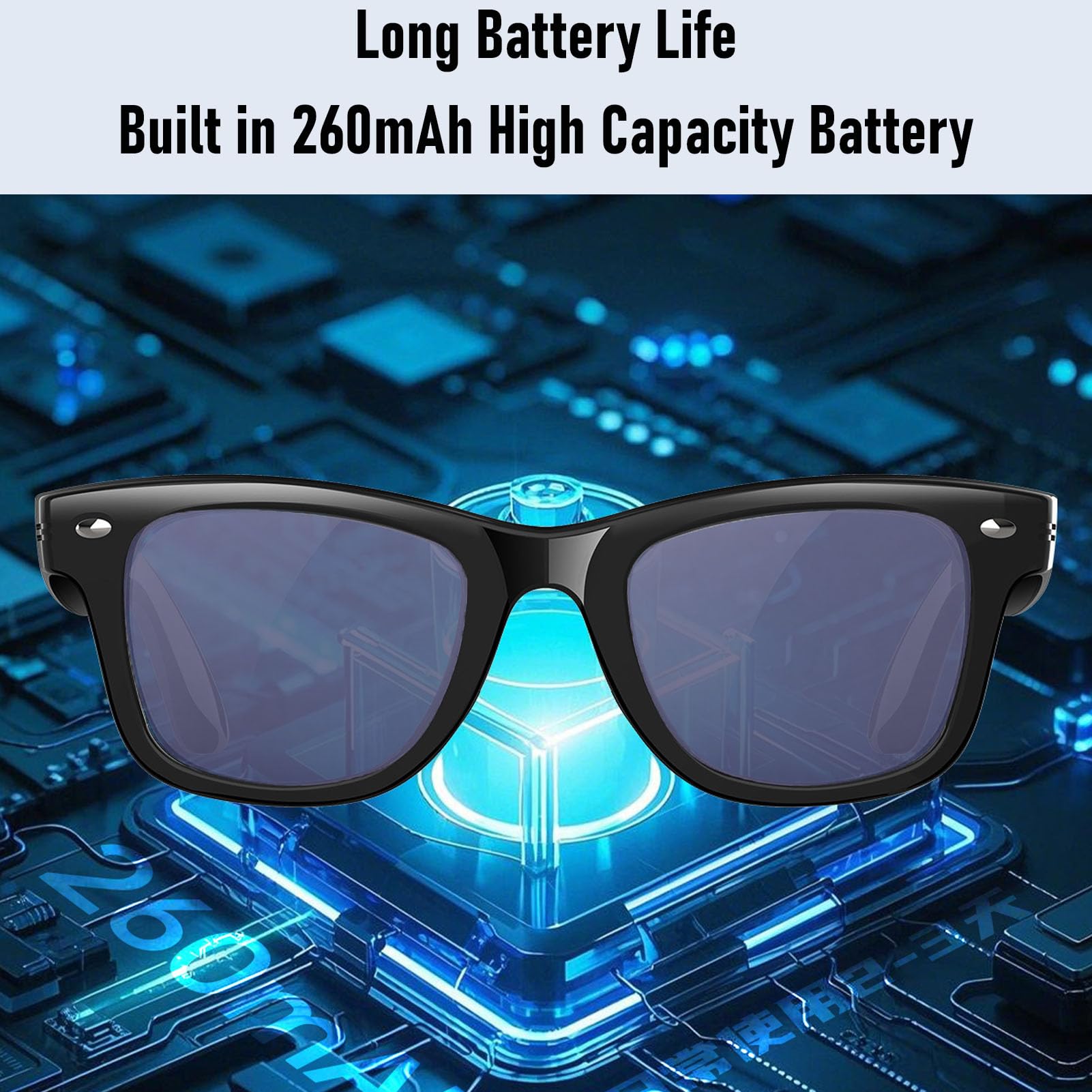 Jectse Lunettes Intelligentes AI, Traduction en Temps Réel Bluetooth 5.3 avec Prise en Charge ChatGPT 4.0, pour Les Appels Musicaux et Les Voyages Internationaux