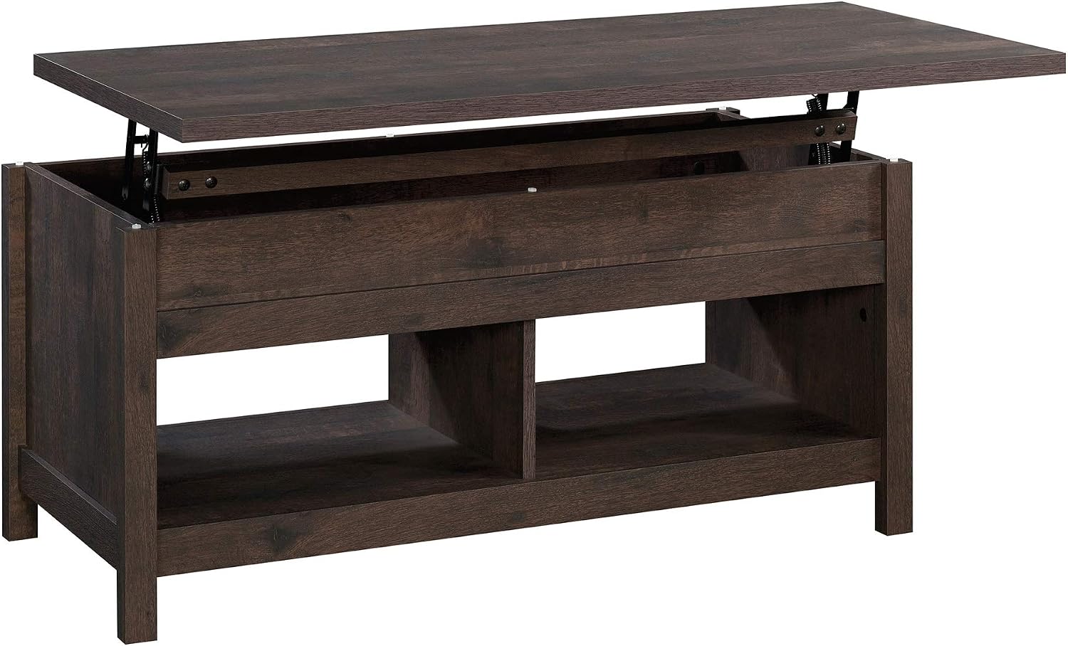 Sauder Cannery Bridge Lift-top Table, L: 43.15" x W: 19.45" x H: 19.02", Coffee Oak finish