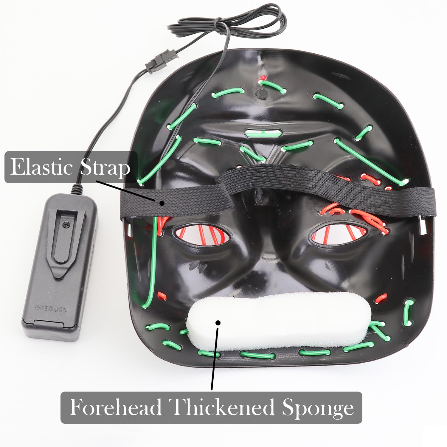 Halloween Mask with LED Lights - Scary Light-Up Mask for Costume Parties Cosplay, Masquerade & Carnival Festivals (black A) - Image 4