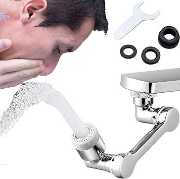 1080  Rotating Faucet Extender Aerator, Alloy Swivel Splash Filter Faucet for 22/24MM Threaded Taps, Big Angle Aerator Sink Face Wash Attachment with 2 Water Outlet Modes for Kitchen, Bathroom