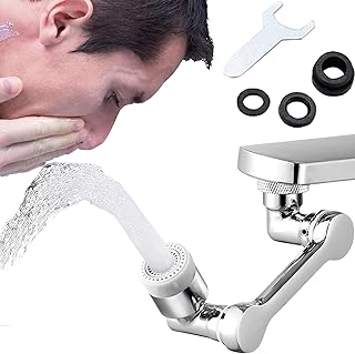 1080° Rotating Faucet Extender Aerator, Alloy Swivel Splash Filter Faucet for 22/24MM Threaded Taps, Big Angle Aerator Sink Face Wash Attachment with 2 Water Outlet Modes for Kitchen, Bathroom