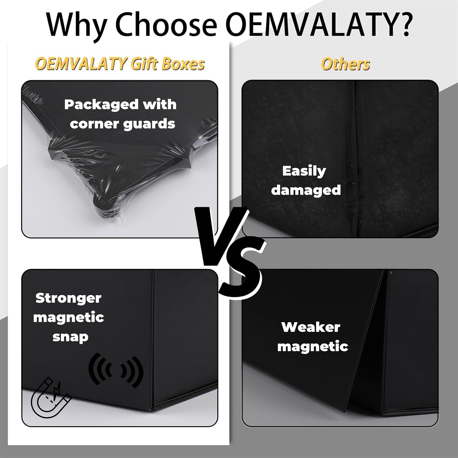 OEMVALATY Black Gift Box,10x10x5 Inches Gift Boxes with Lids for Presents with Magnetic Closure and Ribbon for Wedding,Storage,Birthday