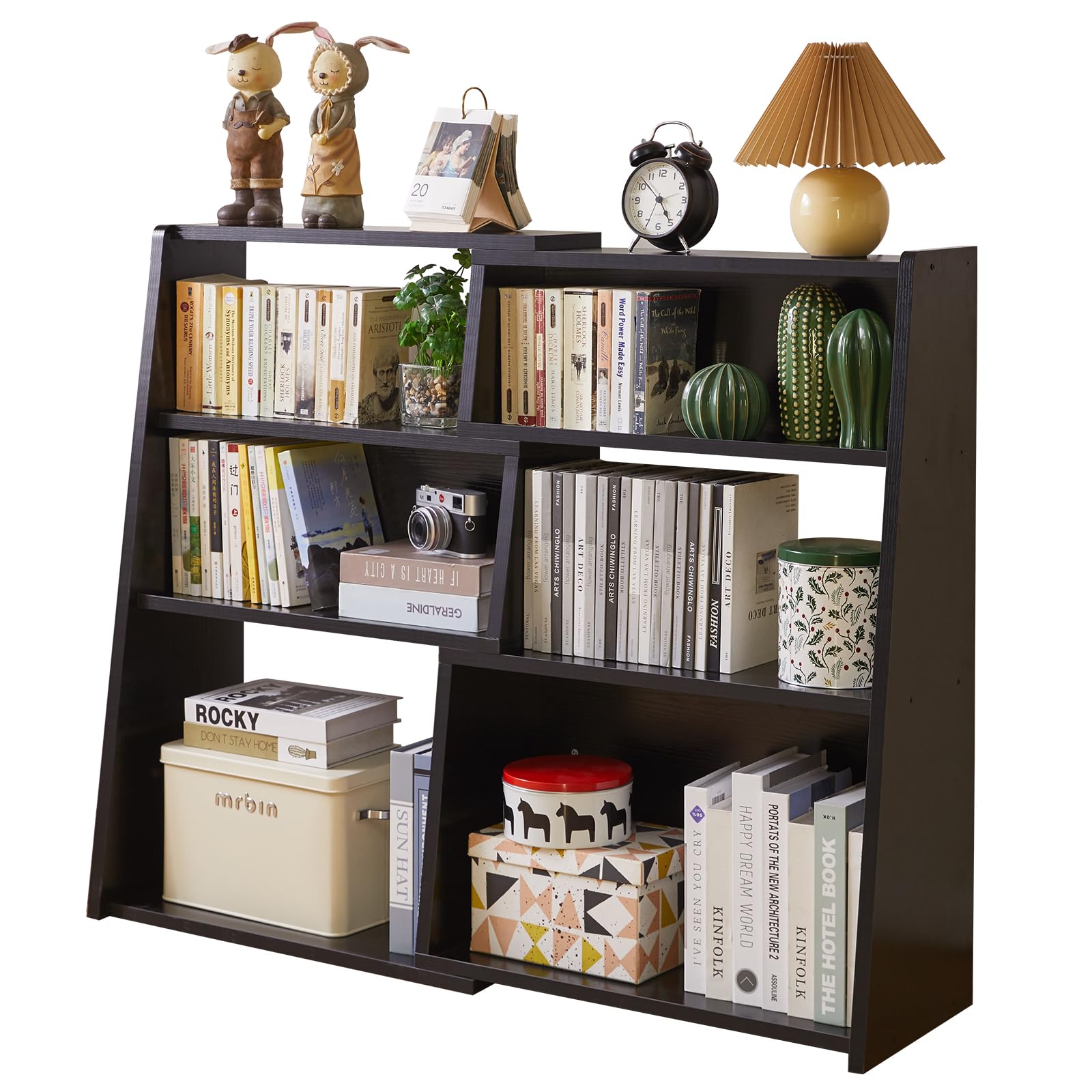 Aibiju 本棚 収納ラック 伸縮式で幅も角度も調整可能 コミック収納 漫画棚 幅61.5～118×奥行30×高さ90cm カウンター下収納 三段ボックス 省スペース ブラック YD-BC005B