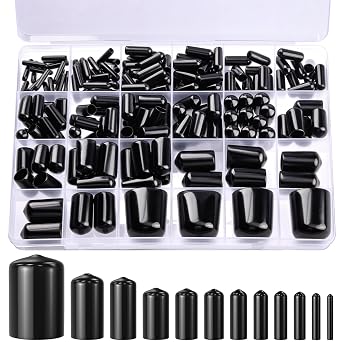 184Pcs Black Round Vinyl Rubber End Caps | Durable Bolt & Screw Covers 2/25" to 4/5" for Protection and Aesthetics