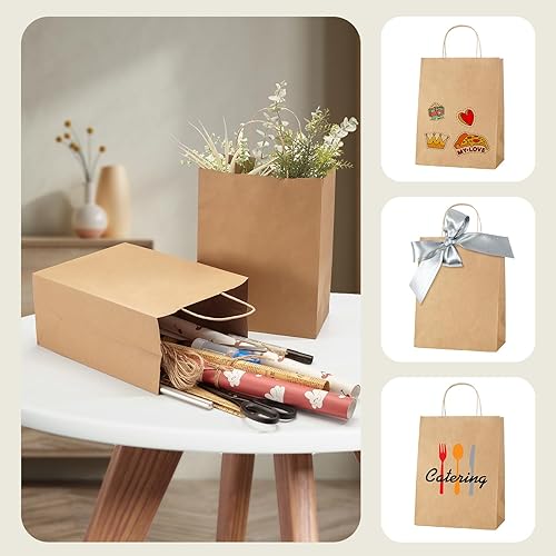 Miniatura 5 de MESHA Bolsas de papel kraft de 8 x 4.75 x 10.5 pulgadas, bolsas de regalo marrones con asas a granel, 50 bolsas de papel kraft para pequeñas