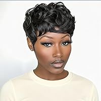 Vista 1 de Pelucas de corte Pixie para mujeres negras, pelucas cortas negras naturales con flequillo, pelucas de pelo corto para mujeres negras (negro)