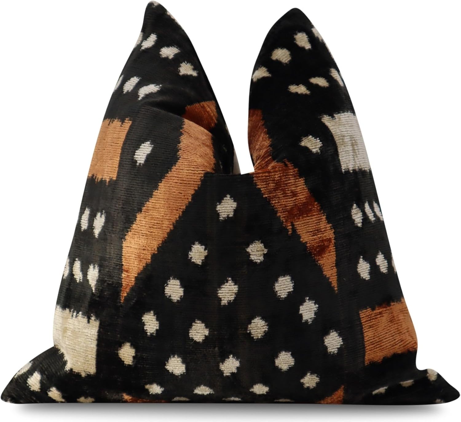 Canvello Handmade Velvet Throw Pillow 16x16 - Geometric Black Brown Bohemian Tribal Cushion with Down Feather Insert for Sofa Bed