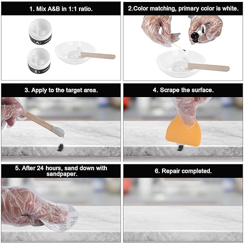 Miniatura 5 de Kit de reparación de azulejos, granito y mármol (color a juego), kit de reparación de ducha de fibra de vidrio y bañera de 3.7 onzas con fuerte
