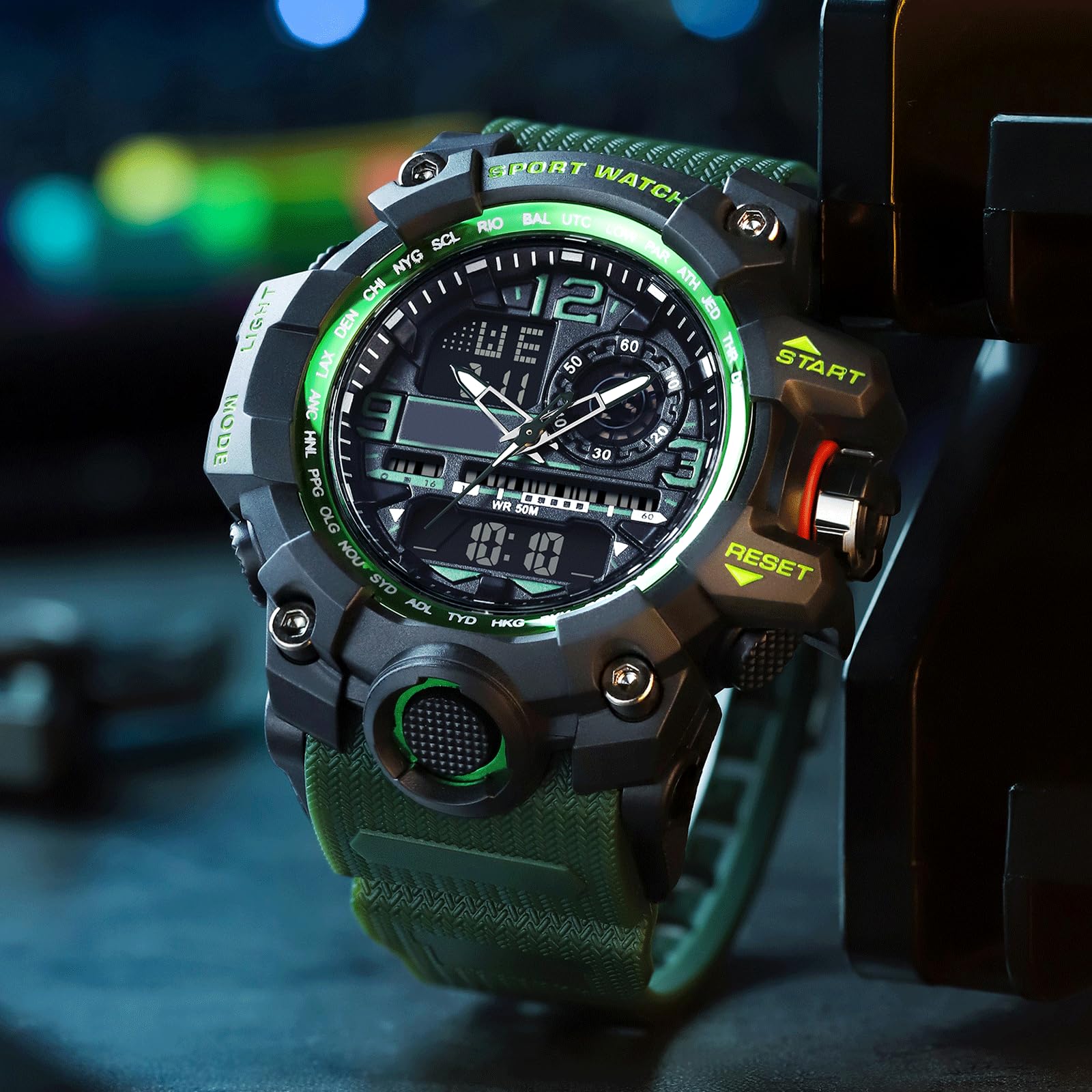 Reloj de pulsera digital para hombre, analógico, digital, deportivo, militar, para hombre, niño, exterior, impermeable, con despertador, luz LED, fecha, semana, 12/24 h, multifunción, táctico